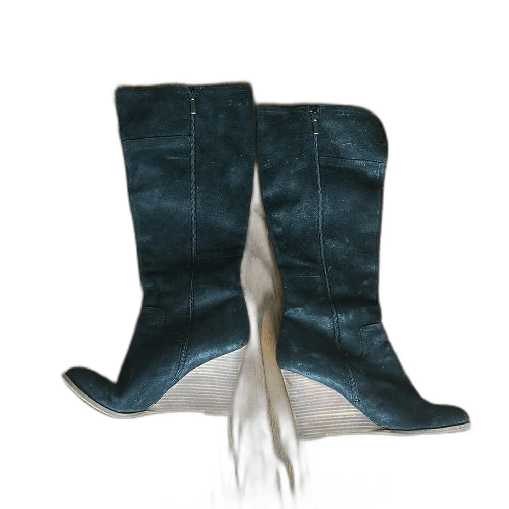 Franco Sarto Lana Womens Knee High Boots Black Leather Suede Size 9.5 Western